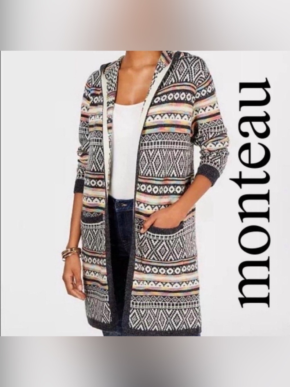 NWOT Monteau LA Open Front Hooded Knit Cardigan Size S